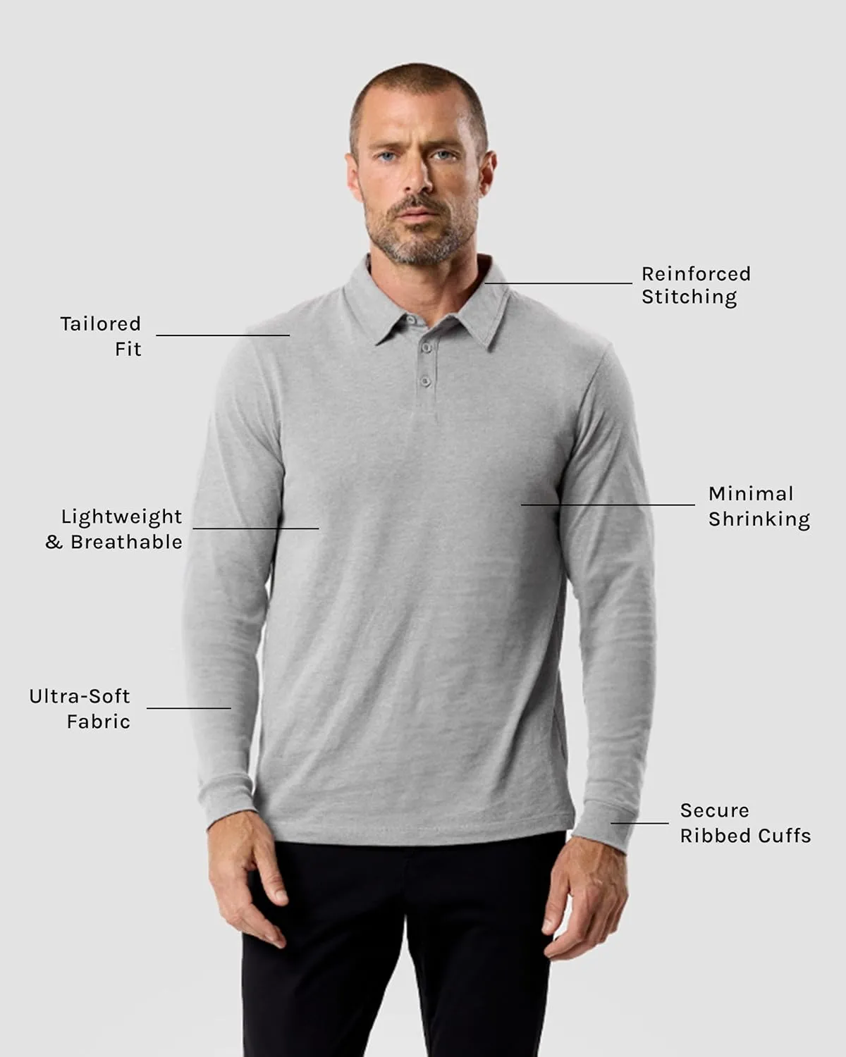 INTO THE AM Long Sleeve Polo Shirts for Men S - 4XL Slim Fit Collared Cotton Blend Full Sleeve Casual Workwear Shirt