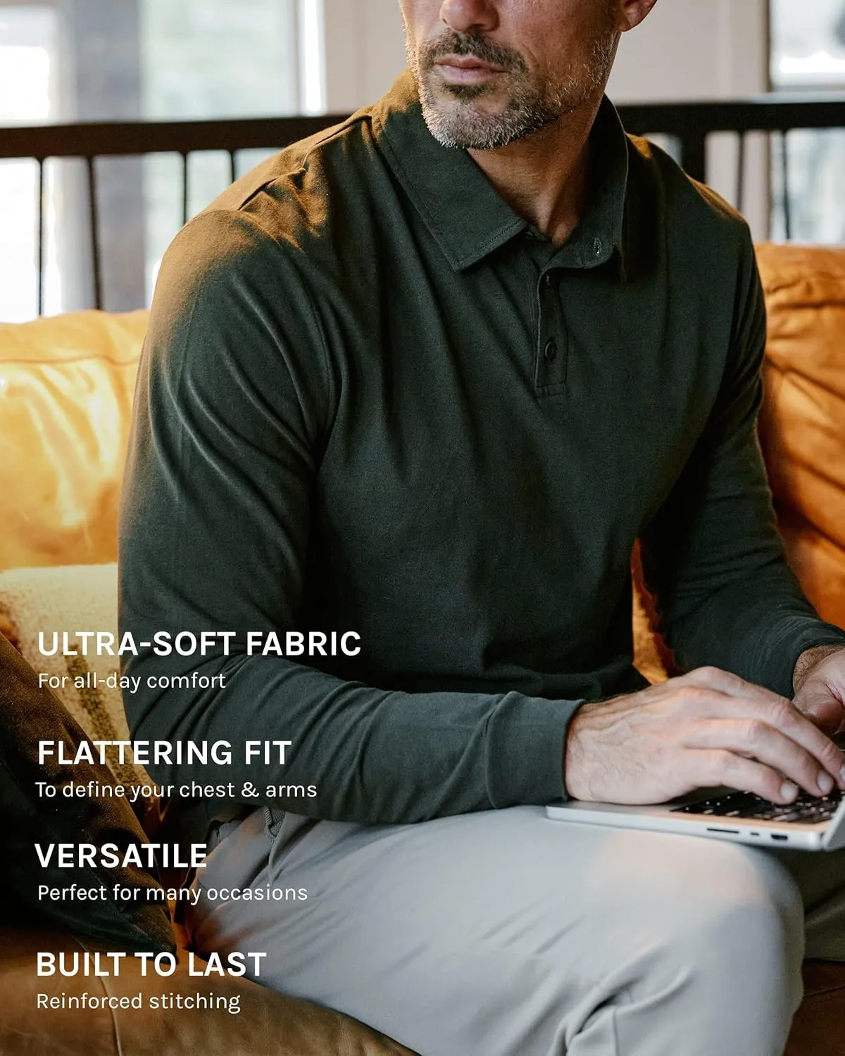INTO THE AM Long Sleeve Polo Shirts for Men S - 4XL Slim Fit Collared Cotton Blend Full Sleeve Casual Workwear Shirt