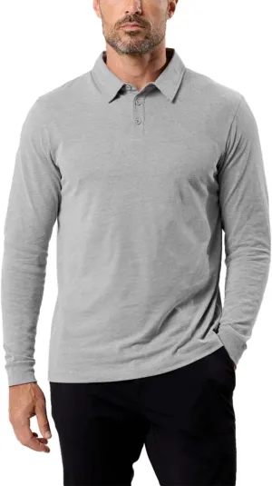 INTO THE AM Long Sleeve Polo Shirts for Men S - 4XL Slim Fit Collared Cotton Blend Full Sleeve Casual Workwear Shirt