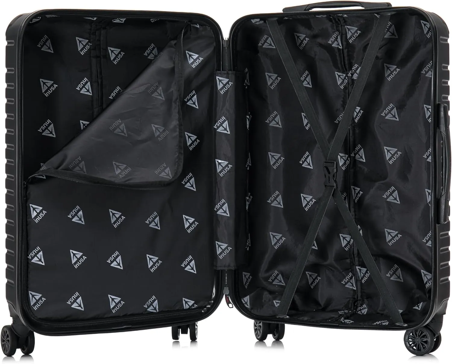 InUSA DEEP Luggage Set with Dual Spinner Wheels and Studs | Spacious Travel Suitcases with Ergonomic Handles | (20/24/28) 3 Piece Hardside Luggage Set | Black