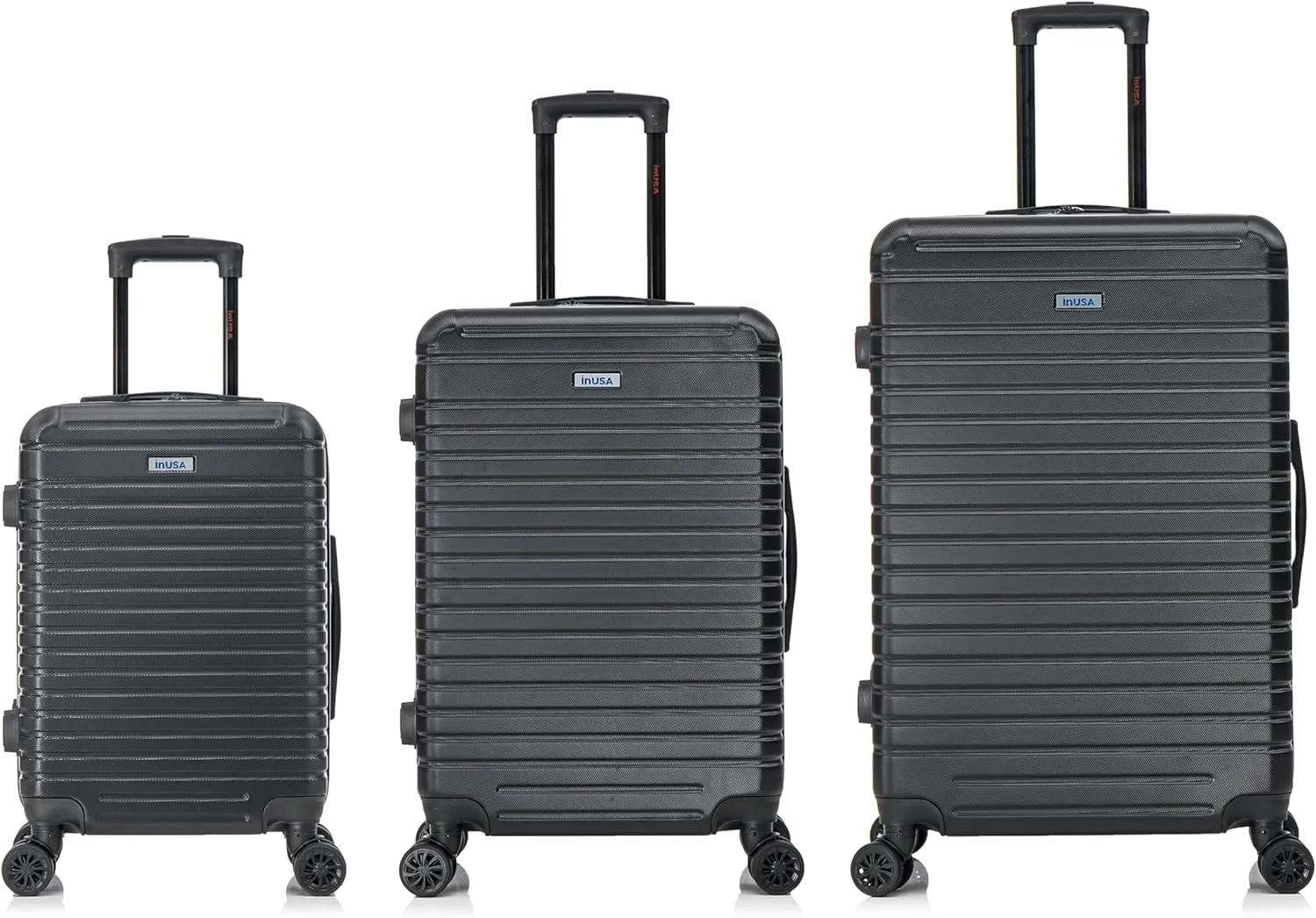InUSA DEEP Luggage Set with Dual Spinner Wheels and Studs | Spacious Travel Suitcases with Ergonomic Handles | (20/24/28) 3 Piece Hardside Luggage Set | Black