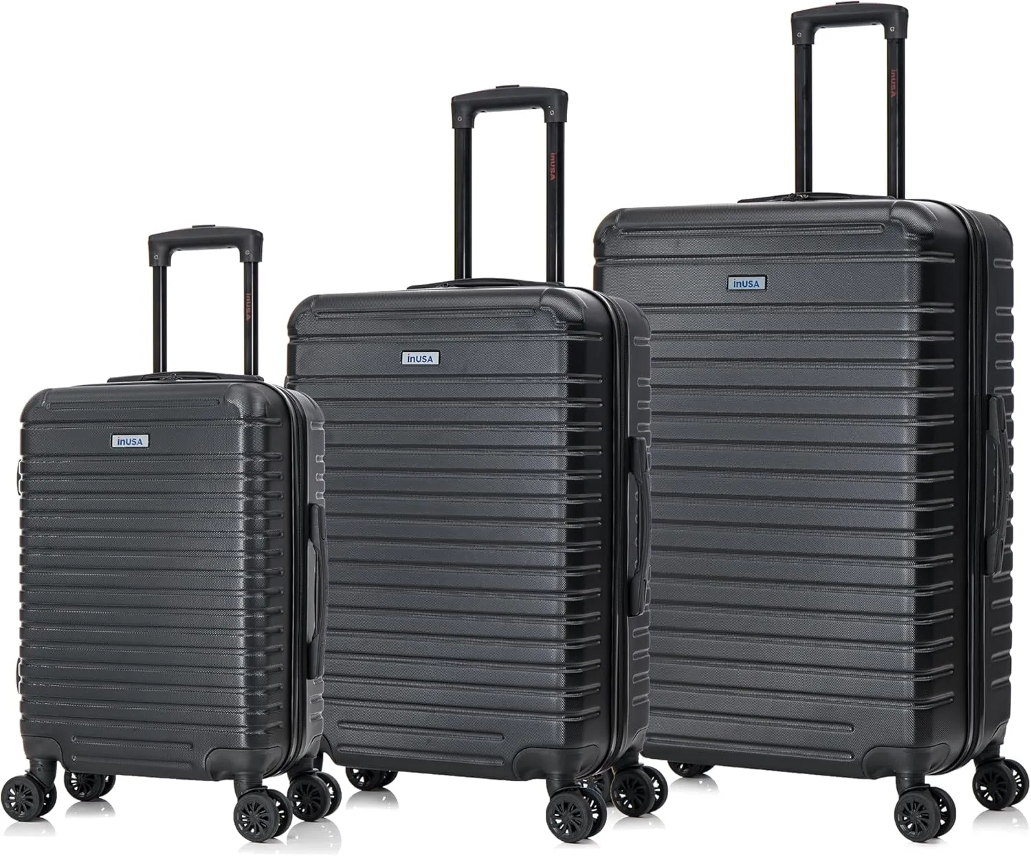 InUSA DEEP Luggage Set with Dual Spinner Wheels and Studs | Spacious Travel Suitcases with Ergonomic Handles | (20/24/28) 3 Piece Hardside Luggage Set | Black