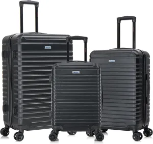 InUSA DEEP Luggage Set with Dual Spinner Wheels and Studs | Spacious Travel Suitcases with Ergonomic Handles | (20/24/28) 3 Piece Hardside Luggage Set | Black