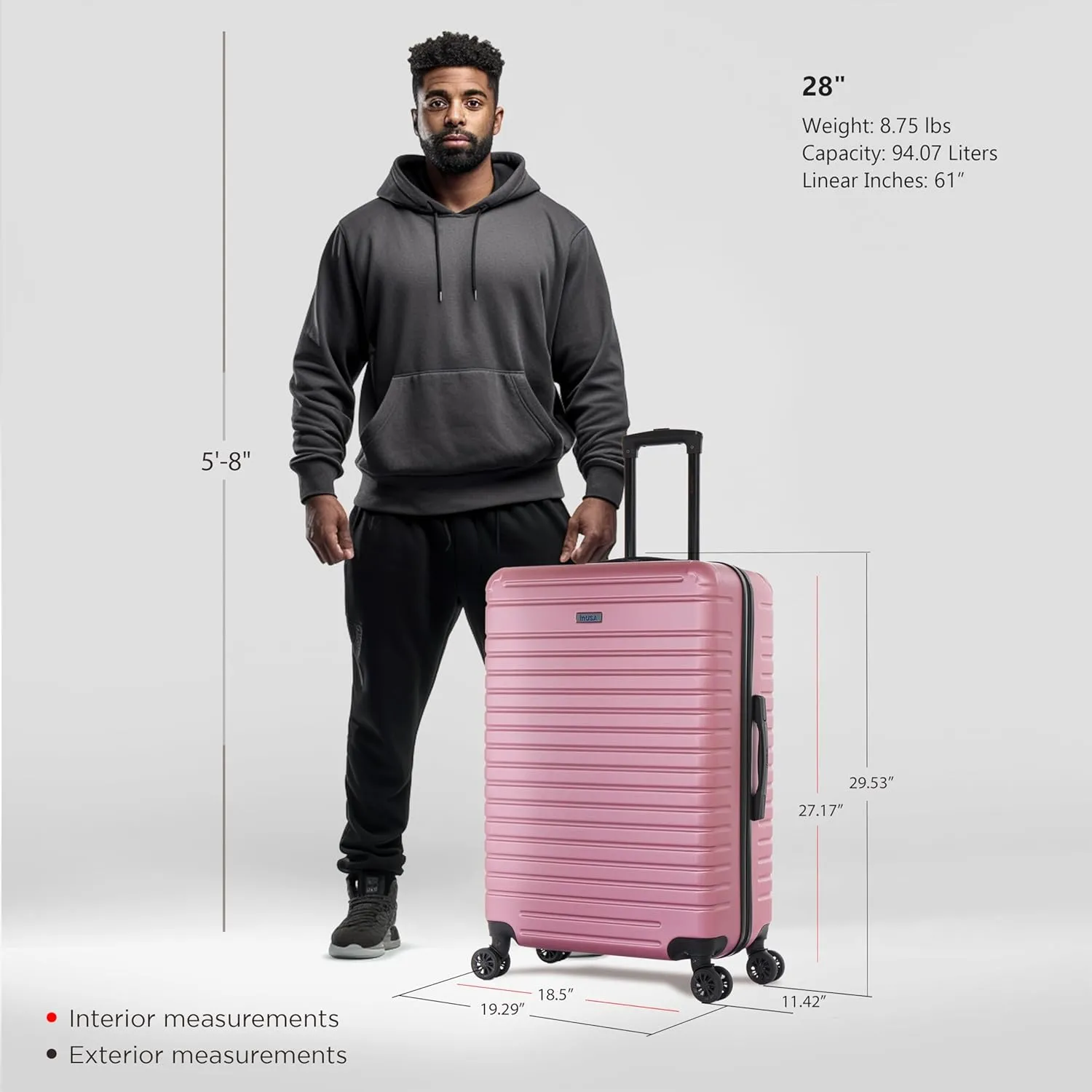 InUSA DEEP Luggage with GEL Handle | Spacious Traveling Suitcases, Travel Suitcase with Dual Spinner Wheels and Studs | 28 Inch Large Hardside Luggage | Rose Gold