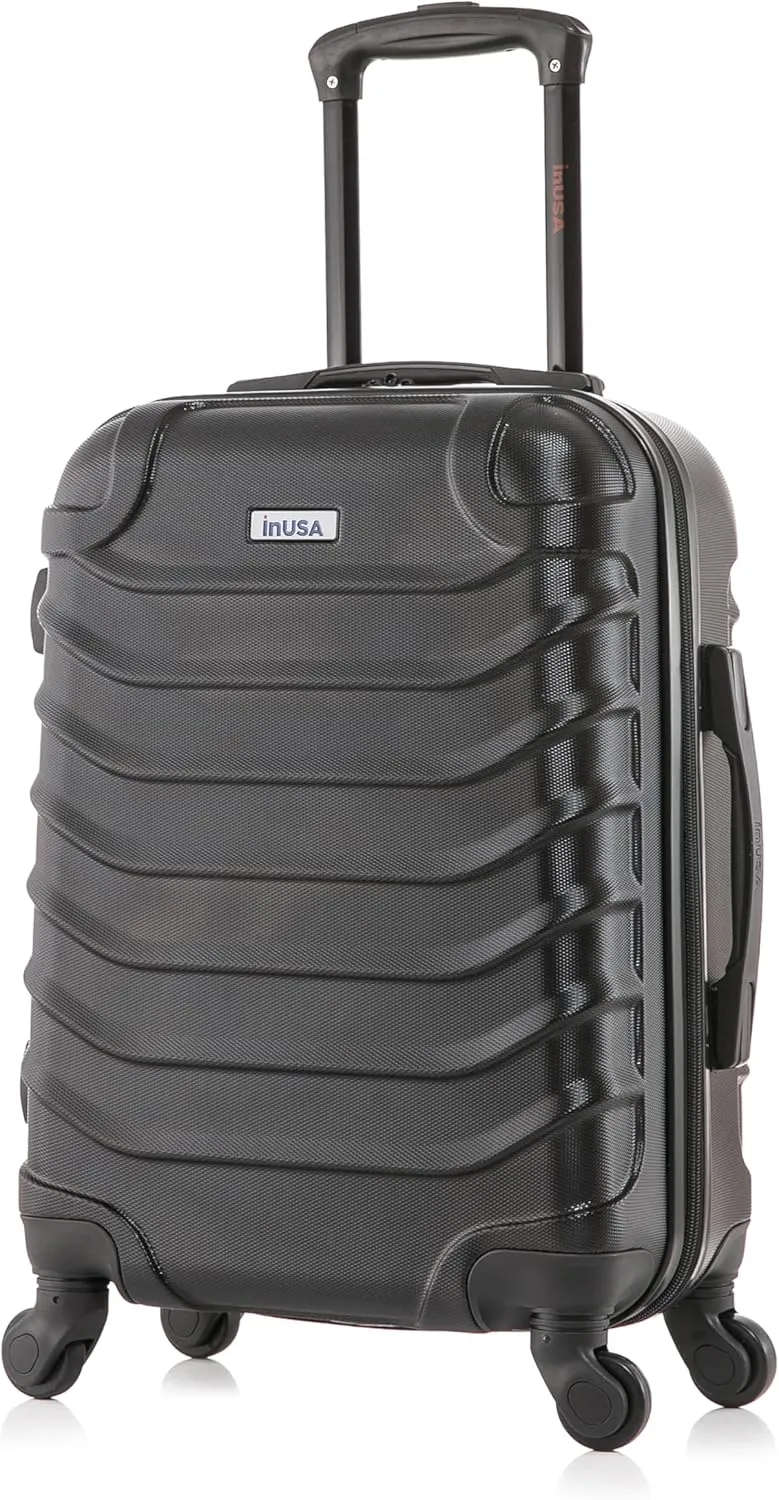 InUSA ENDURANCE Luggage with Spinner Wheels | Durable Lightweight Hardshell Suitcase, Spacious Travel Bag with Handle and Trolley | 20-Inch Carry On Small Luggage | Black