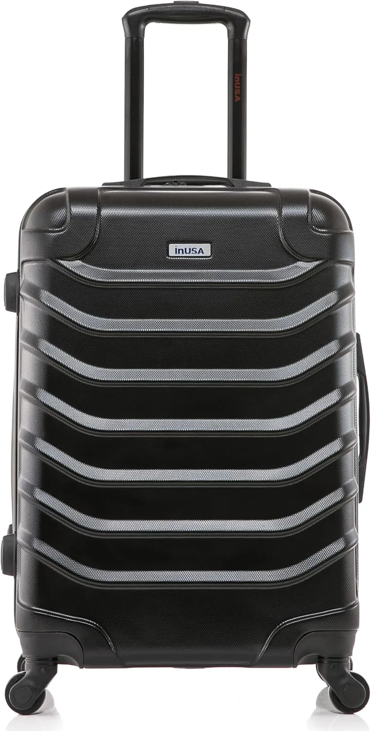 InUSA ENDURANCE Luggage with Spinner Wheels | Durable Lightweight Hardside Suitcase, Spacious Travel Bag with Handle and Trolley | 24-Inch Medium Checked Luggage | Black