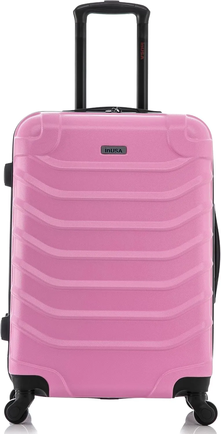 InUSA ENDURANCE Luggage with Spinner Wheels | Durable Lightweight Hardside Suitcase, Spacious Travel Bag with Handle and Trolley | 24-Inch Medium Checked Luggage | Pink