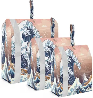 Japanese Ocean Waves Pink Compression Packing Cubes for Travel Packing Organizers Large Luggage Organizers Bags for Women Travel Accessories