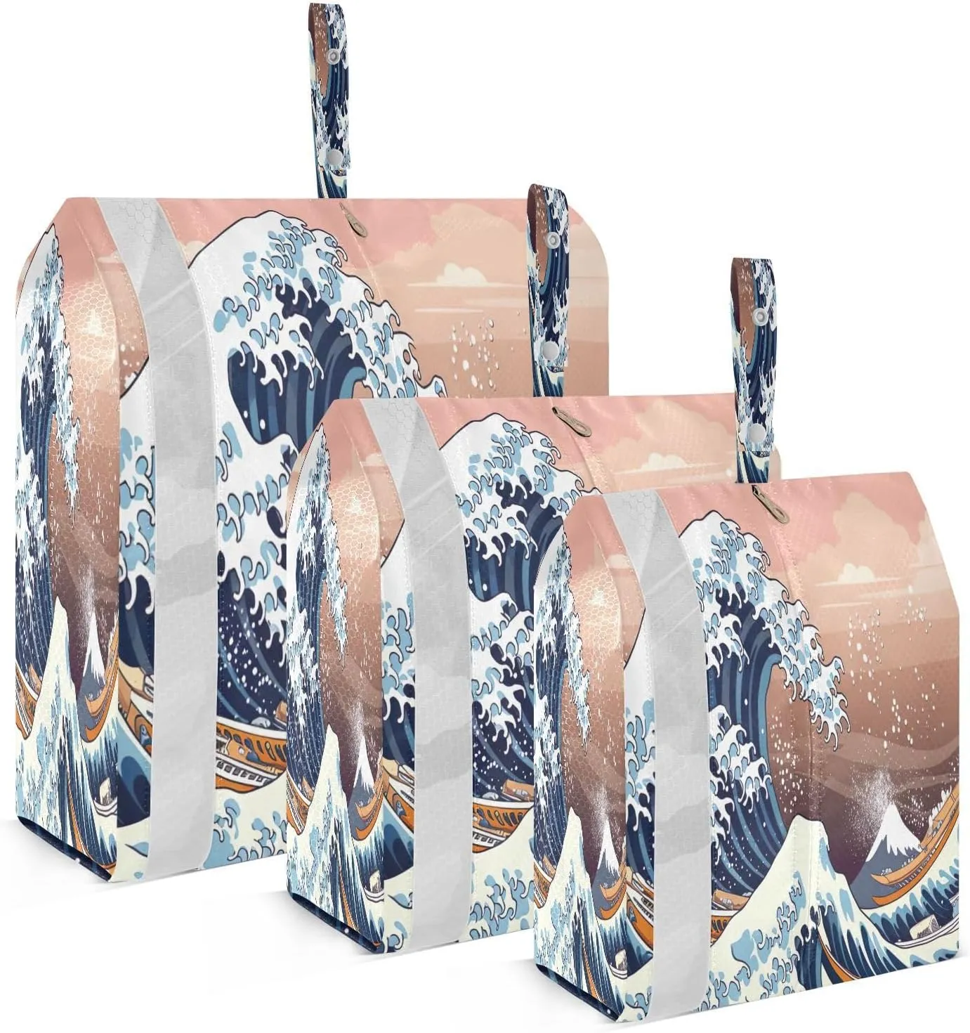Japanese Ocean Waves Pink Compression Packing Cubes for Travel Packing Organizers Large Luggage Organizers Bags for Women Travel Accessories