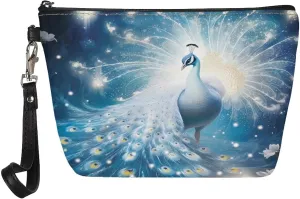 Jeiento Beauty Peacock Print Cosmetic Bag Travel Portable Make-up Case Small Toiletry Cosmetic Handy Bag for Women Zipper Closure Travel Pouch Storage Clutch Purse