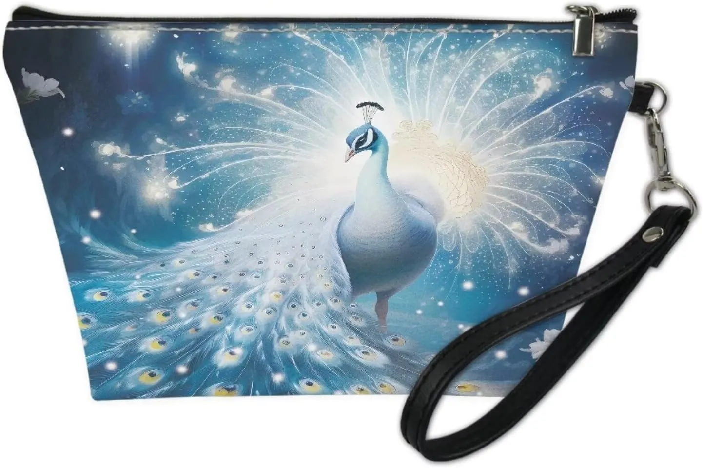 Jeiento Beauty Peacock Print Cosmetic Bag Travel Portable Make-up Case Small Toiletry Cosmetic Handy Bag for Women Zipper Closure Travel Pouch Storage Clutch Purse
