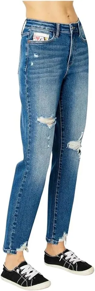 Judy Blue High Waist Queen of Hearts Coin Pocket Boyfriend Relaxed Fit Jeans