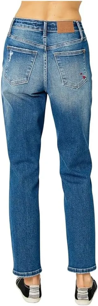 Judy Blue High Waist Queen of Hearts Coin Pocket Boyfriend Relaxed Fit Jeans