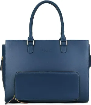 Juno Womens Work & Travel Tote Bag 15.6 Inch Laptop Bag, Multipurpose Office Bag with Lunch Box Compartment, Spacious & Stylish Vegan Leather Handbag, Detachable Shoulder Strap | Medium, Blue