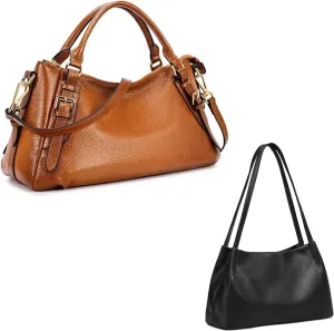 Kattee Leather Handbag & Satchel Set for Women  Soft Genuine Leather Hobo and Top Handle Crossbody Bags for Everyday Style