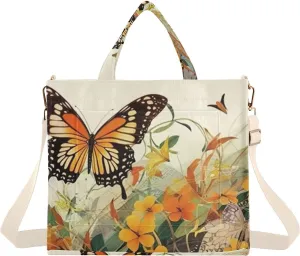 Kigai Butterfly Flower Yellow Corduroy Tote Bag for Women Hobo Crossbody Bag Purse Stylish Shoulder Handbag Messenger Bags, S