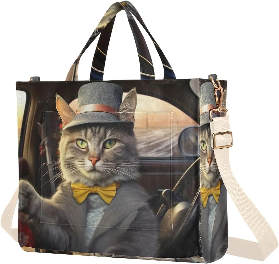 Kigai Cat Driver Corduroy Tote Bag for Women Hobo Crossbody Bag Purse Stylish Shoulder Handbag Messenger Bags, S