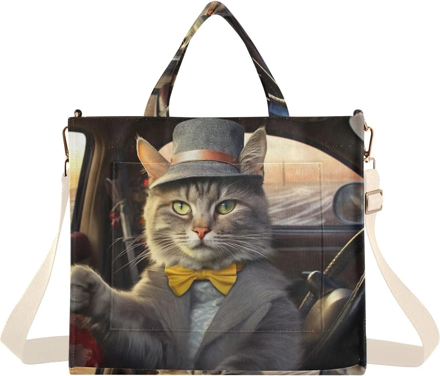 Kigai Cat Driver Corduroy Tote Bag for Women Hobo Crossbody Bag Purse Stylish Shoulder Handbag Messenger Bags, S