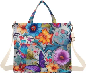 Kigai Colorful Floral Corduroy Tote Bag for Women Hobo Crossbody Bag Purse Stylish Shoulder Handbag Messenger Bags, S