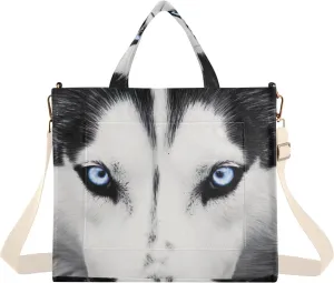 Kigai Husky Eyes Blue Corduroy Tote Bag for Women Hobo Crossbody Bag Purse Stylish Shoulder Handbag Messenger Bags, S