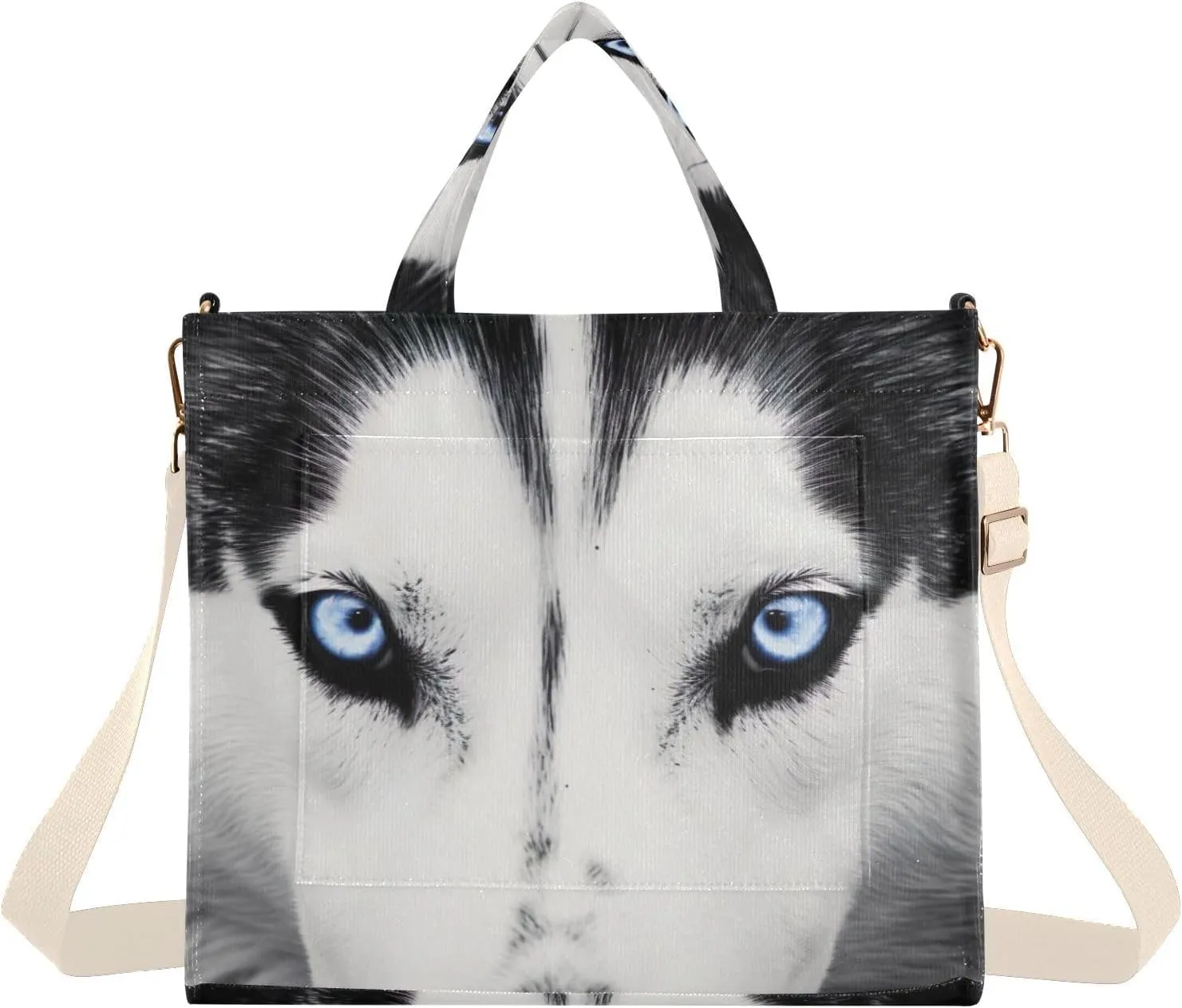 Kigai Husky Eyes Blue Corduroy Tote Bag for Women Hobo Crossbody Bag Purse Stylish Shoulder Handbag Messenger Bags, S