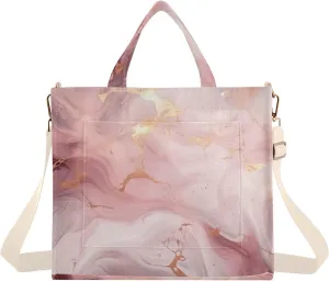 Kigai Pink Gold Marble Corduroy Tote Bag for Women Hobo Crossbody Bag Purse Stylish Shoulder Handbag Messenger Bags, S