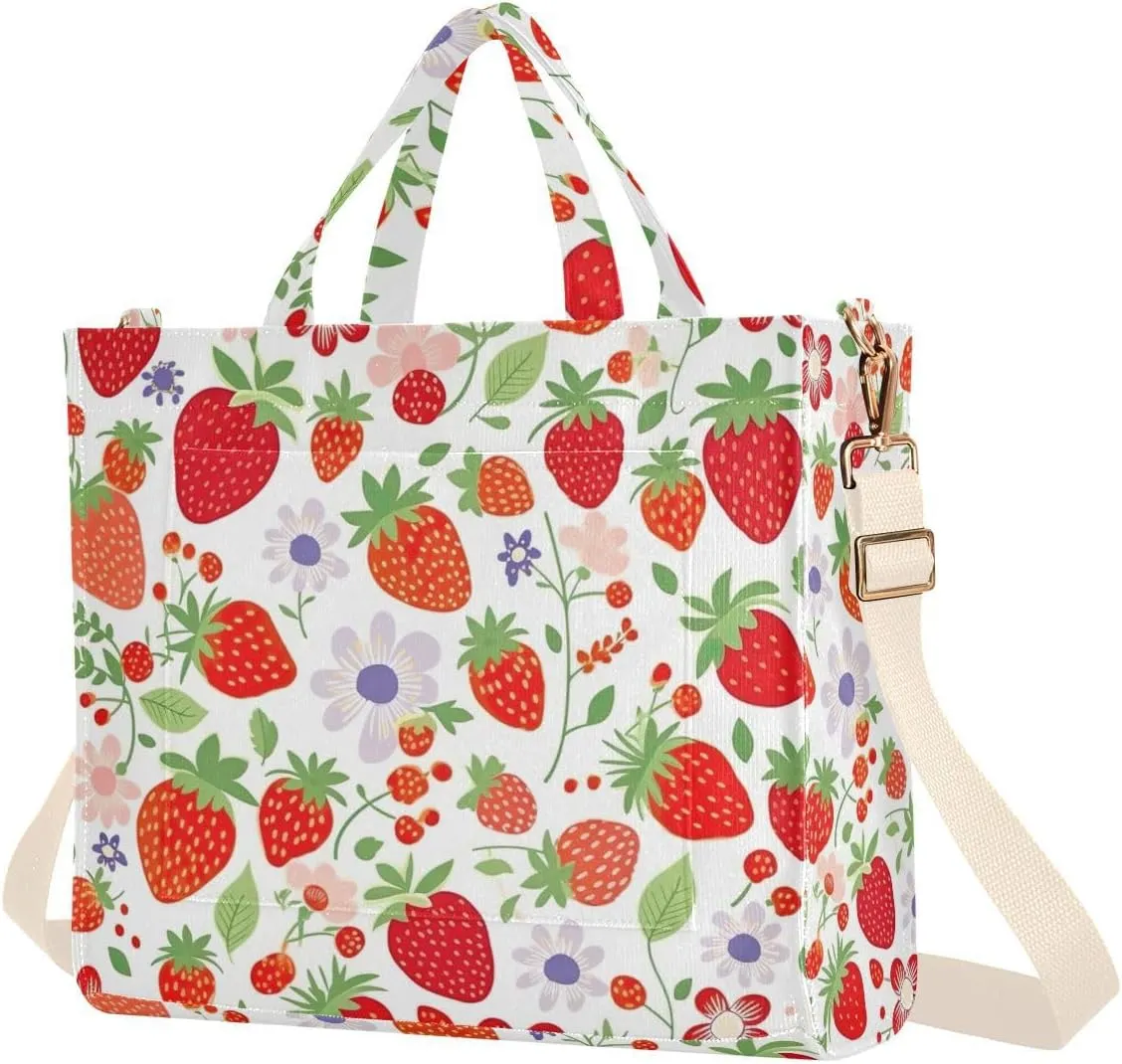 Kigai Strawberry Red Corduroy Tote Bag for Women Hobo Crossbody Bag Purse Stylish Shoulder Handbag Messenger Bags, S