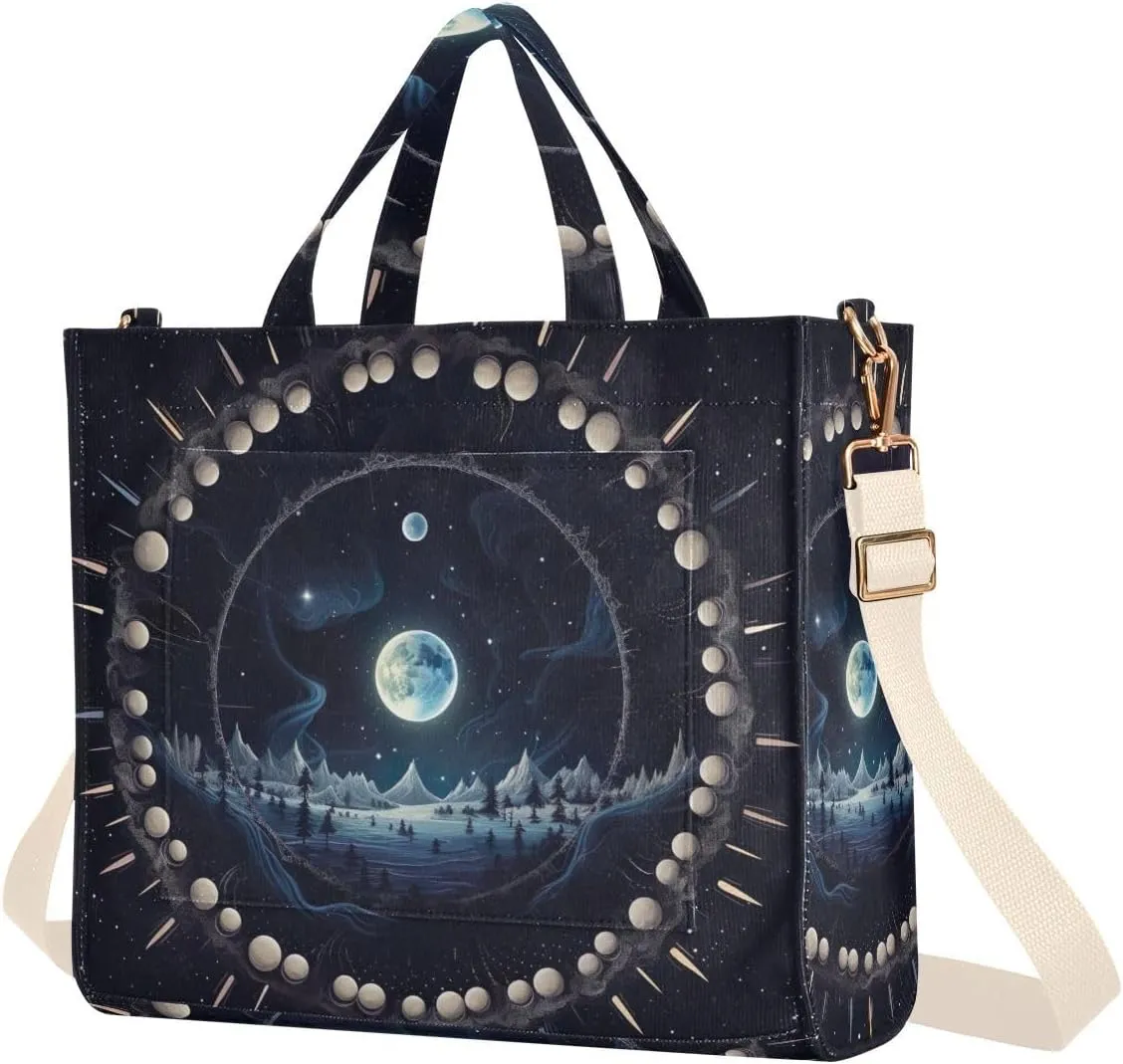 Kigai Sun and Moon Corduroy Tote Bag for Women Hobo Crossbody Bag Purse Stylish Shoulder Handbag Messenger Bags, S
