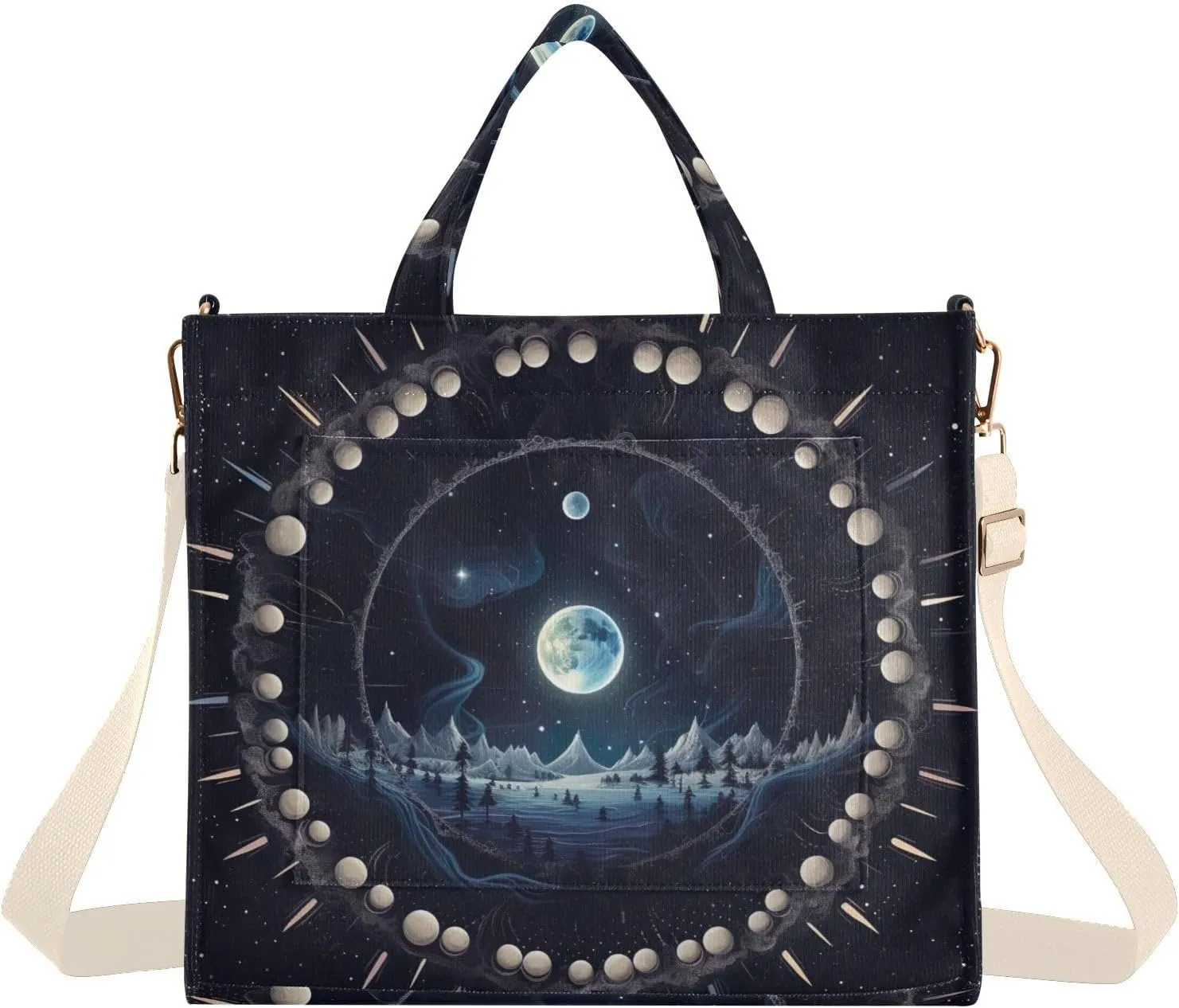 Kigai Sun and Moon Corduroy Tote Bag for Women Hobo Crossbody Bag Purse Stylish Shoulder Handbag Messenger Bags, S