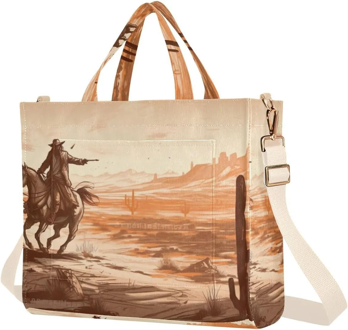 Kigai Western Desert Cowboys Corduroy Tote Bag for Women Hobo Crossbody Bag Purse Stylish Shoulder Handbag Messenger Bags, S