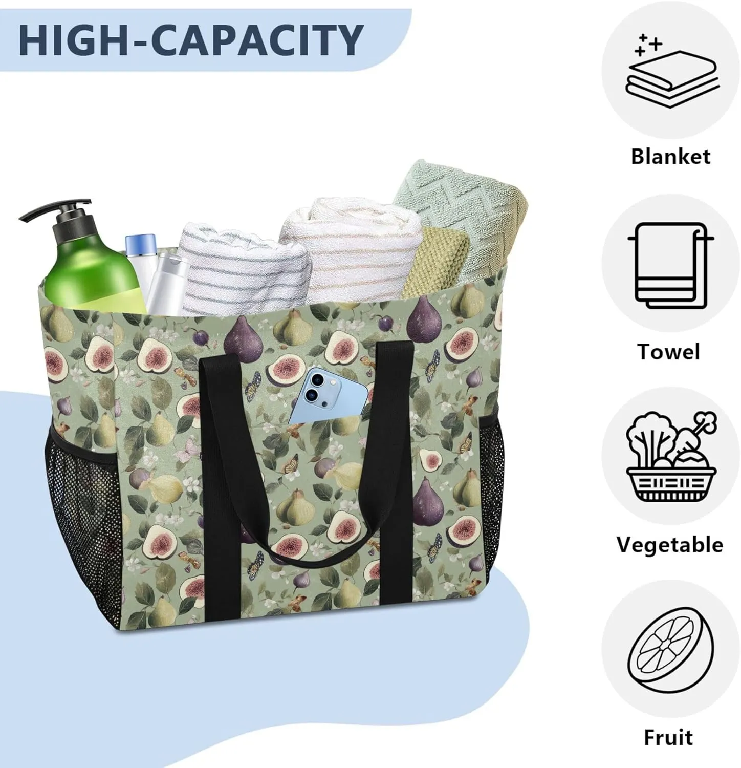 KLL Utility Tote Bags For Women with Handles Collapsable With Pockets Shopping Bags Reusable