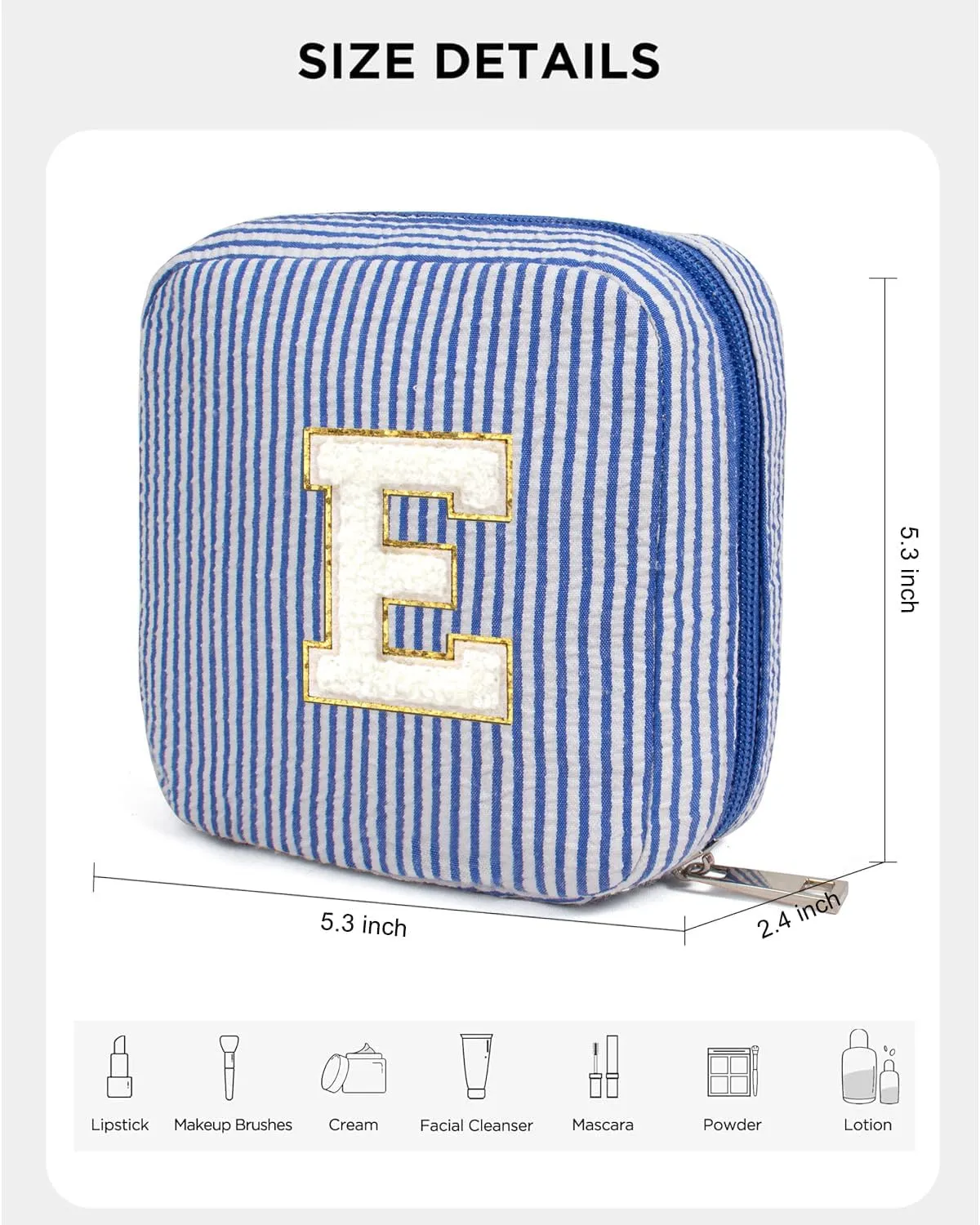 KOTORA Personalized Makeup Bag for Women - Monogram Cosmetic Bag Travel Make up Bag for Purse Birthday Gifts for Women Her Wedding Bridesmaid Friend Sister Teacher Wife Grandma (Blue, E)