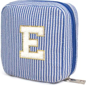 KOTORA Personalized Makeup Bag for Women - Monogram Cosmetic Bag Travel Make up Bag for Purse Birthday Gifts for Women Her Wedding Bridesmaid Friend Sister Teacher Wife Grandma (Blue, E)