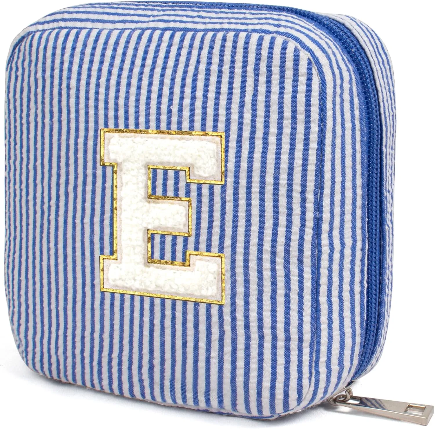 KOTORA Personalized Makeup Bag for Women - Monogram Cosmetic Bag Travel Make up Bag for Purse Birthday Gifts for Women Her Wedding Bridesmaid Friend Sister Teacher Wife Grandma (Blue, E)