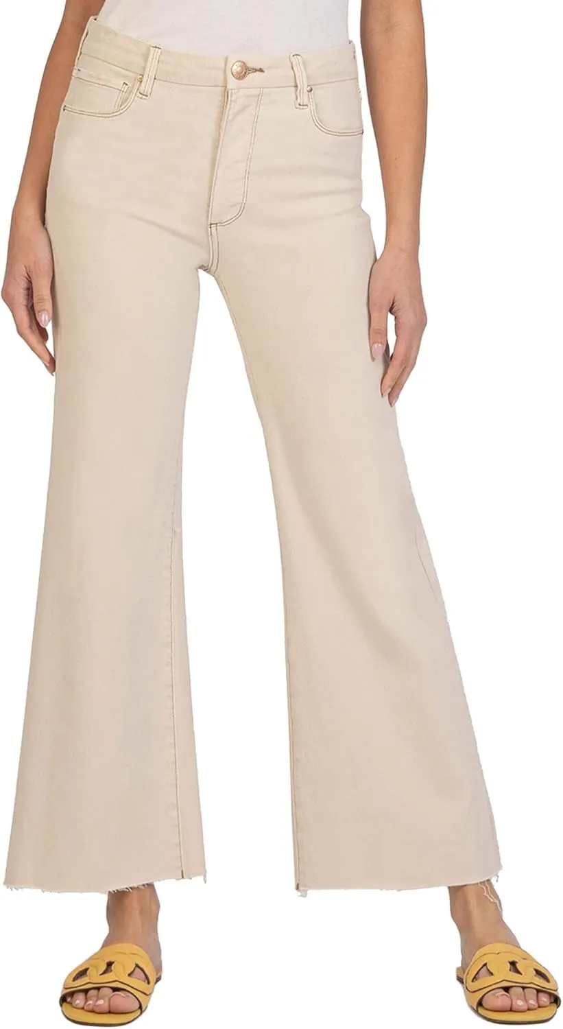 KUT from the Kloth Meg High-Rise Fab Ab Wide Leg Raw Hem in Milestone Ecru 6