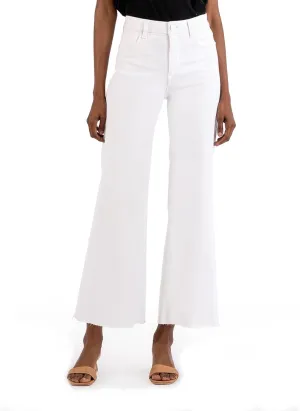 KUT from the Kloth Women's Petite Meg High-Rise Fab Ab Wide Leg Raw Hem in Optic White