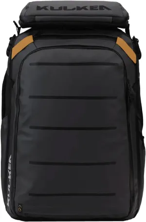 Kyd 40L Travel Backpack - Spacious Carry On Backpack with Detachable Travel Pouch, Magnetic Water Bottle Pocket, Passport and Laptop Pocket - Convertible Boot Bag for Snow Sports (Black/Gold)