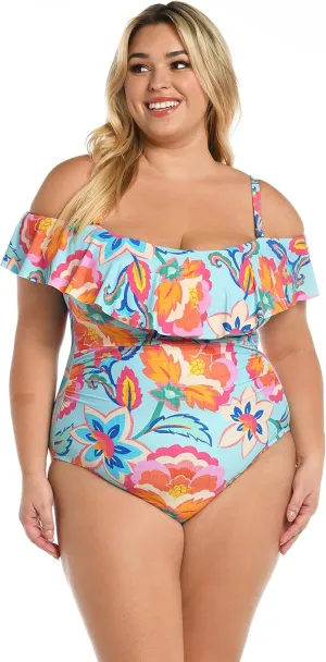 La Blanca Women's One Piece Swimsuit Off Shoulder Ruffle Bathing Suit