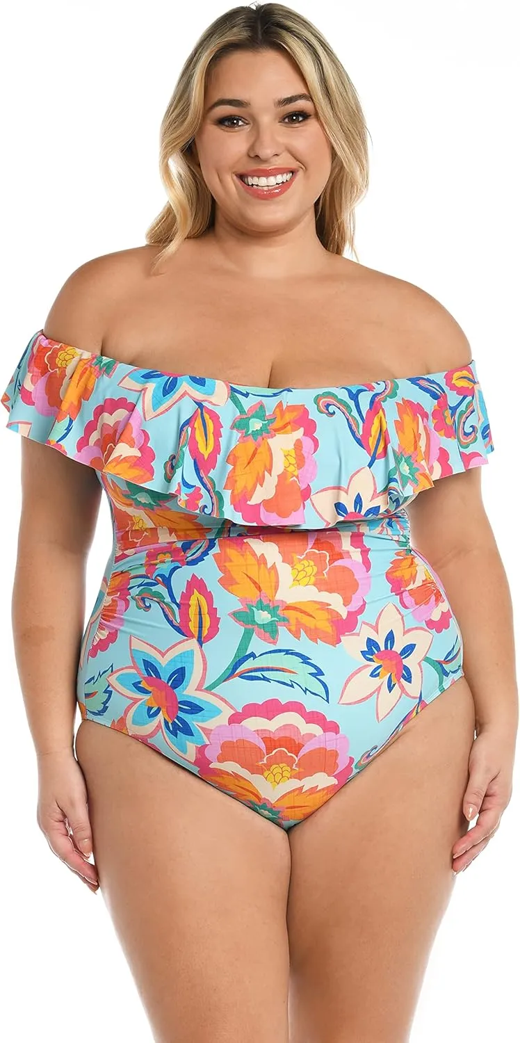 La Blanca Women's One Piece Swimsuit Off Shoulder Ruffle Bathing Suit