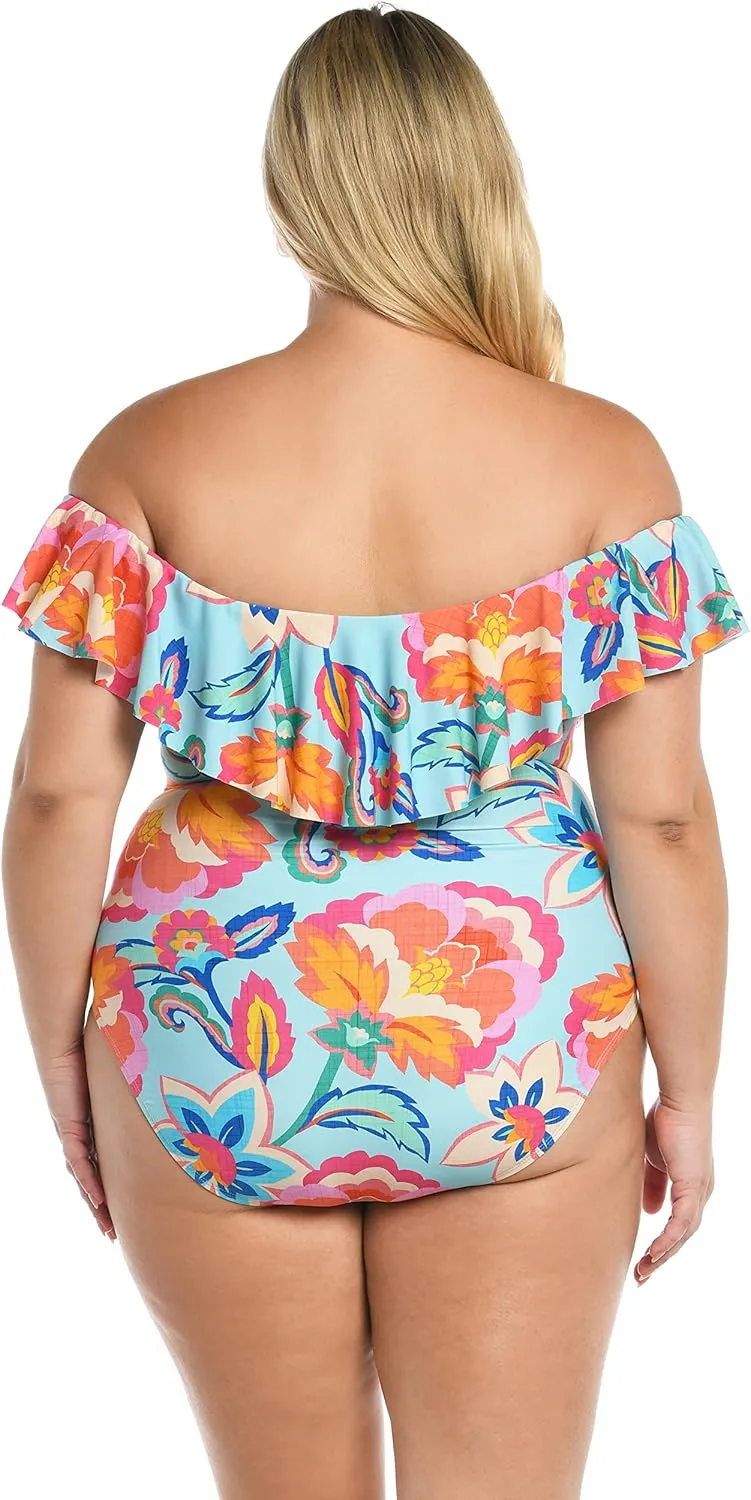 La Blanca Women's One Piece Swimsuit Off Shoulder Ruffle Bathing Suit