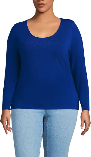 Lands' End Women's Long Sleeve Lightweight Jersey Scoop Neck T-Shirt
