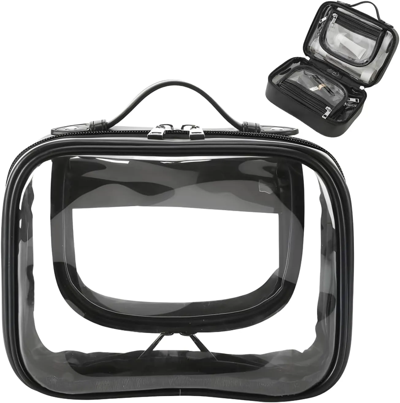 Large Capacity Makeup Bag, Clear Make up Bag, Waterproof Transparent Cosmetics Toiletry Tote Bag, Large Capacity Travel Cosmetic Bags for Toiletries Men Women (Black)