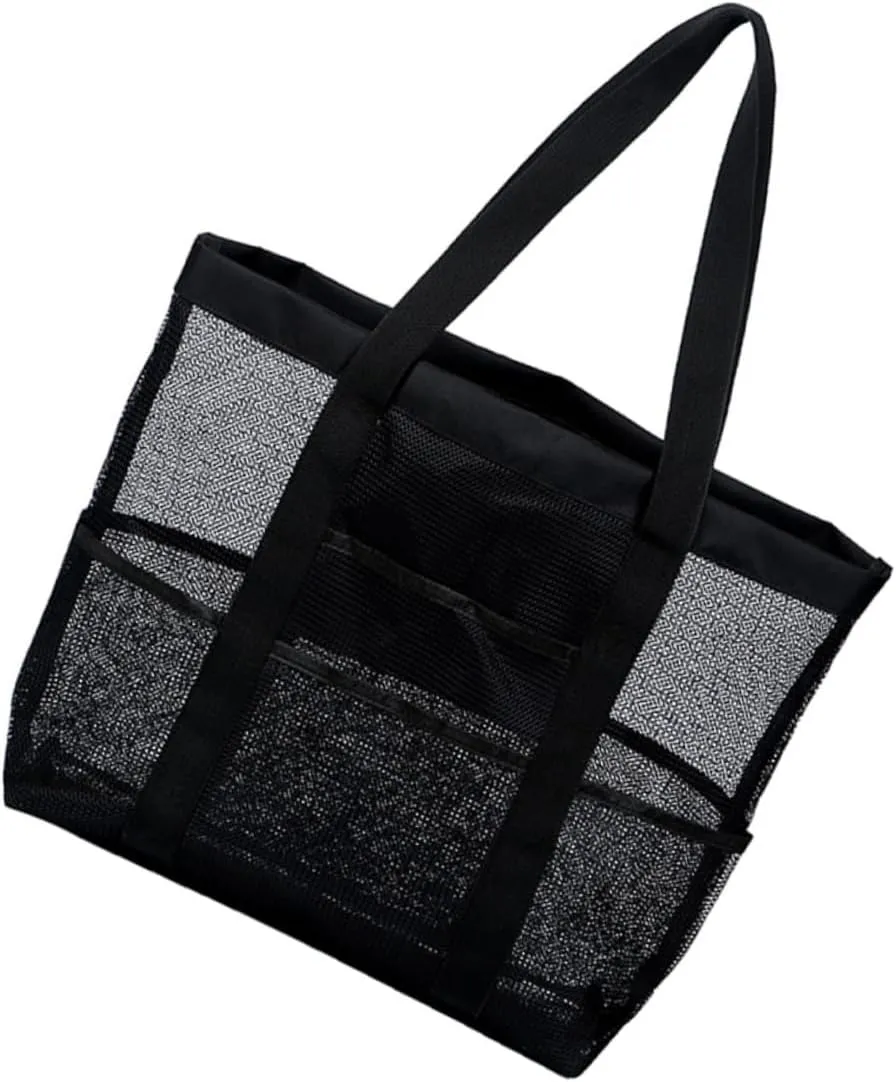 Large Mesh Beach Bag Multi Pocket Tote for Beach and Travel Toiletries Compact and Durable for Swimmers Campers and Travelers for Collecting Shells