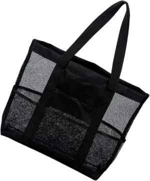 Large Mesh Beach Bag Multi Pocket Tote for Beach and Travel Toiletries Compact and Durable for Swimmers Campers and Travelers for Collecting Shells