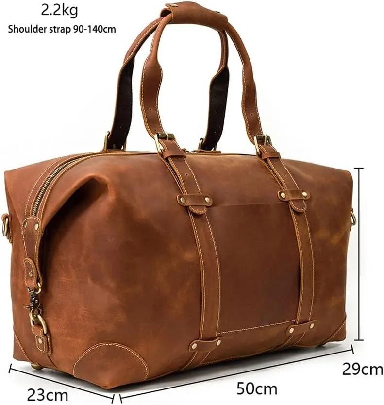 Leather Travel Duffle Bags for Men Women Carry On Garment Weekender Bags(Red Brown)