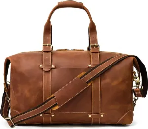 Leather Travel Duffle Bags for Men Women Carry On Garment Weekender Bags(Red Brown)