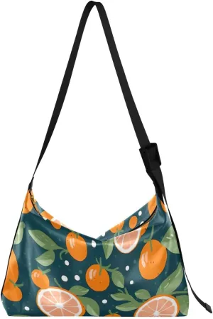 Leaves Oranges Tote Bag for Women Large Hobo Bags Crossbody Shoulder Bag Leather Hobo Bags with Adjustable Strap for Women Girl