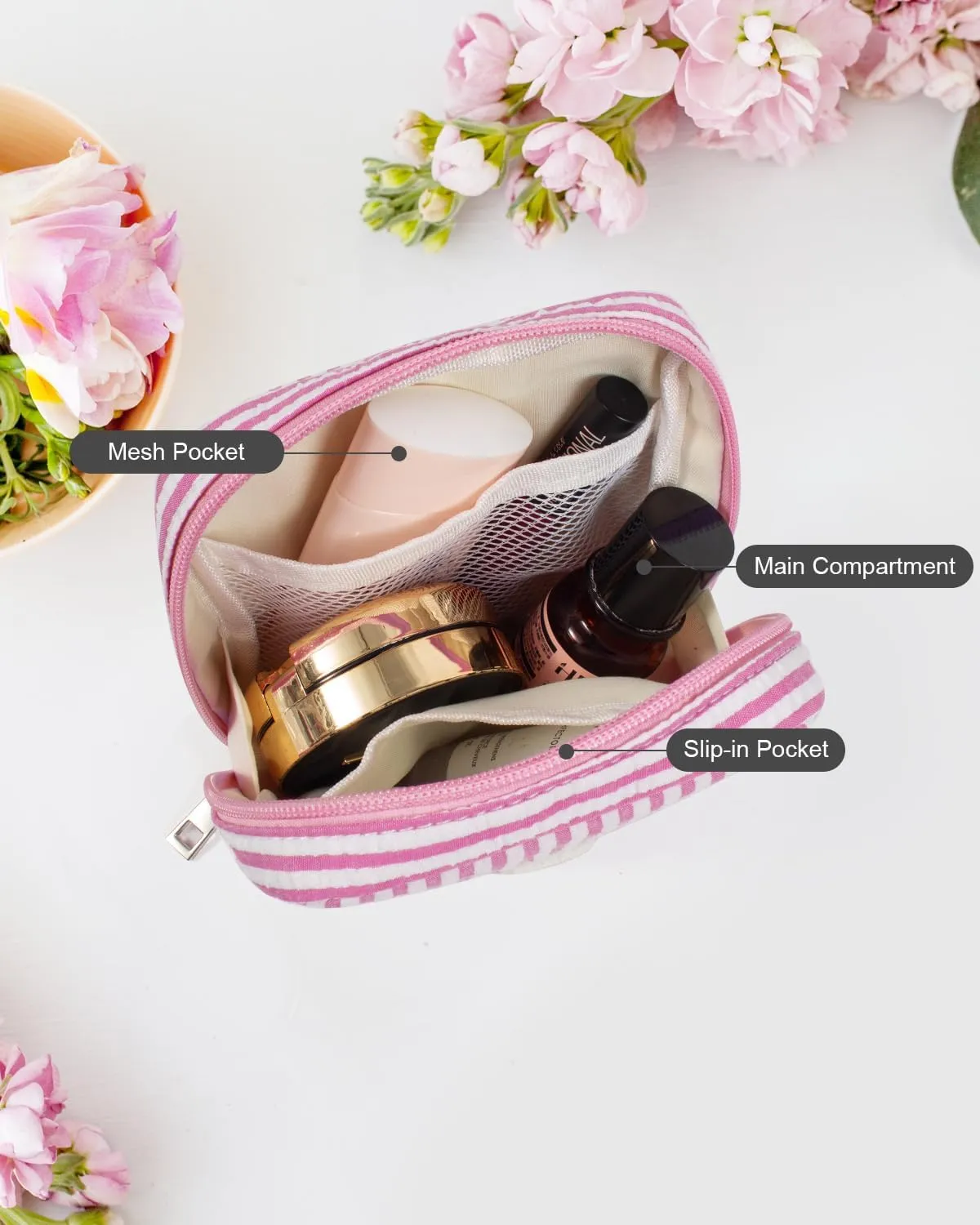 LETGO 2025 Graduation Gifts for Women- Personalized Initial Cute Pink Cosmetic Makeup Bag Pouch Make Up Bags Travel Toiletry Bag for Her Mom Girlfriend Wife Teacher 18th Birthday Gifts for Girls