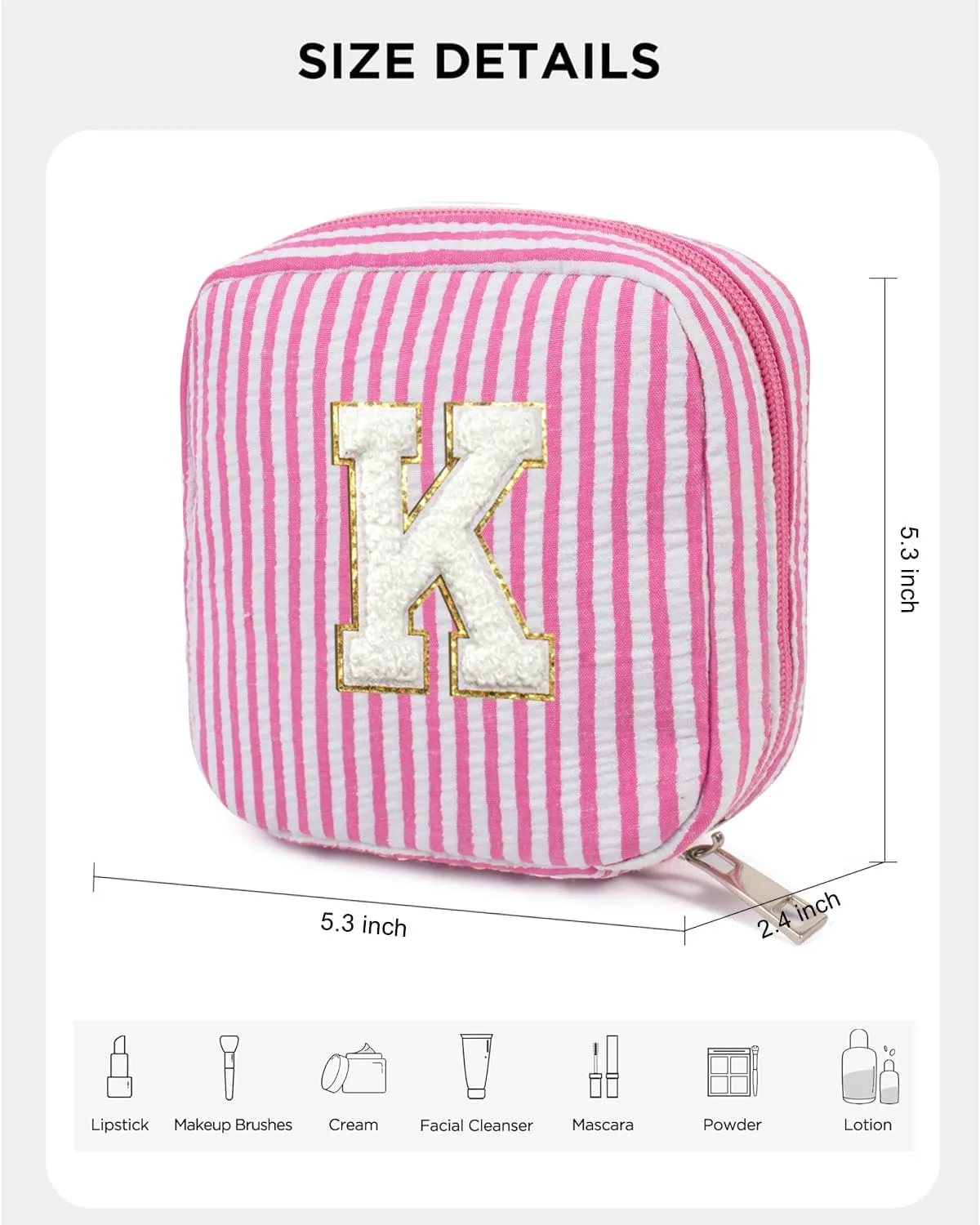 LETGO 2025 Graduation Gifts for Women- Personalized Initial Cute Pink Cosmetic Makeup Bag Pouch Make Up Bags Travel Toiletry Bag for Her Mom Girlfriend Wife Teacher 18th Birthday Gifts for Girls