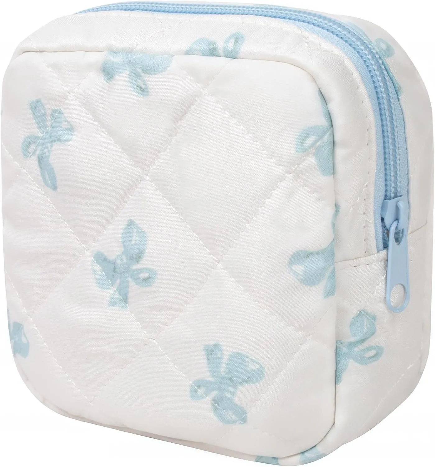 LETGO Cotton Quilted Makeup Bag, Cute Pouch Toiletry Bag Checkered Cosmetic Bag Quilted Floral Organizer Travel Coquette Aesthetic Portable Storage Zipper Purse for Women (Blue Butterfly)